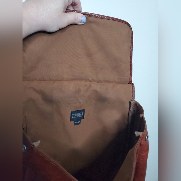 Wilson's Leather Mini Bookbag Distressed Brown Carry Handle - Picture 5 of 14